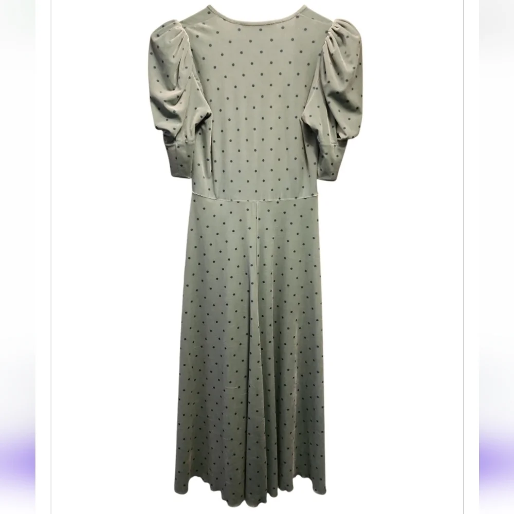 Rotate Birger Christensen Sierina Puff Sleeve Midi Dress Green Velvet Size 8 NWT